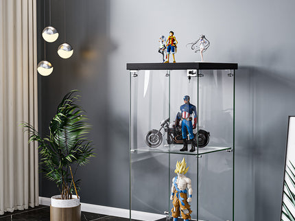 Stacked Display Cabinet Collection Storage Tempered Glass 2 Tier With Lock Black-1917016713753399302