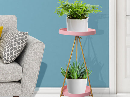 Levede Plant Stand 2 Tiers Outdoor Indoor Pink Gold Medium-1864184724495405062