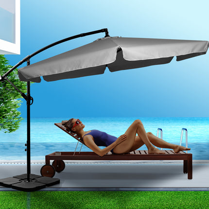Mountview 3M Cantilever Umbrella Outdoor Grey With Base-1973193992527024134