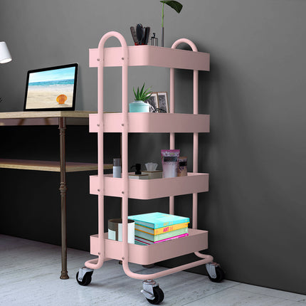 Levede 4 Tiers Kitchen Trolley Cart Pink-1973193877636648966