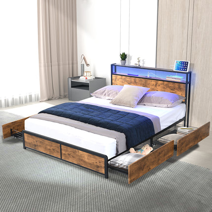 Levede Queen Bed Frame RGB LED 4 Drawers USB-1975420521562640390