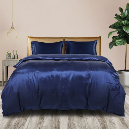 DreamZ Silky Satin Quilt Cover Set Bedspread Blue Super King-1954802917005463558