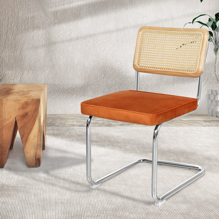 Levede 2xRattan Chair Dining Chairs Orange-1973194084940124166