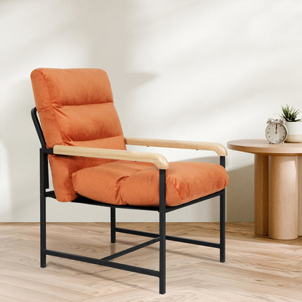 Levede Metal Framed Lounge Chair Velvet in Orange-1954802470106566662