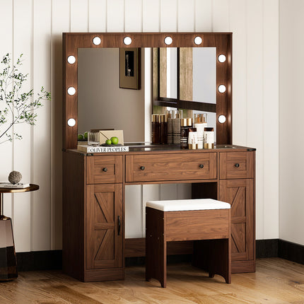 Levede Dressing Table LED Makeup Mirror Stool Set  Vanity Desk Cabinet 3 Drawers-2029334101357629446