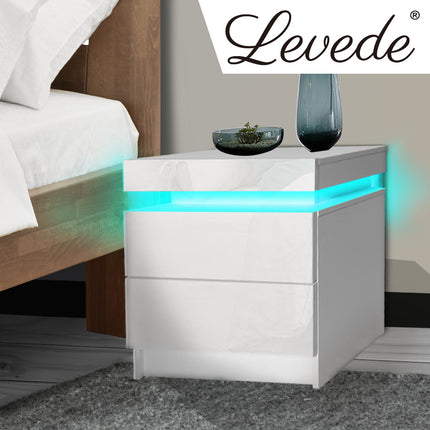 Levede Bedside Tables RGB LED Side Table White-1975420463467335686