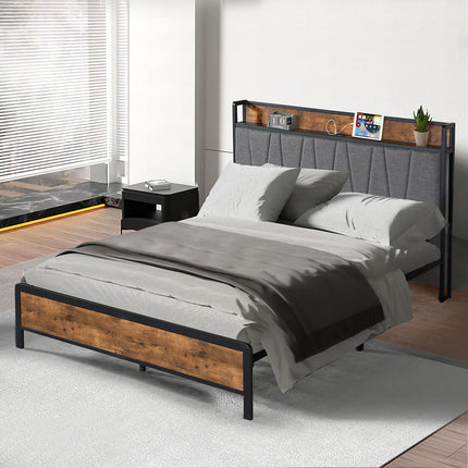 Levede Double Bed Frame Tufted Headboard USB Charge-1973193436232290310