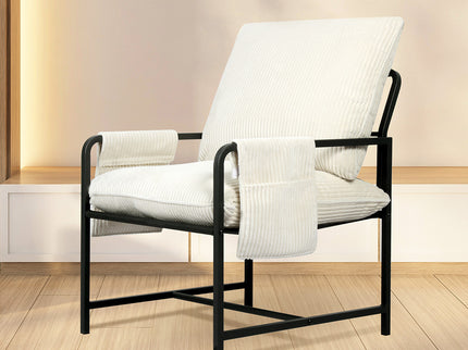 Levede Metal Framed Lounge Chair Corduroy in Beige-1910149774984744966