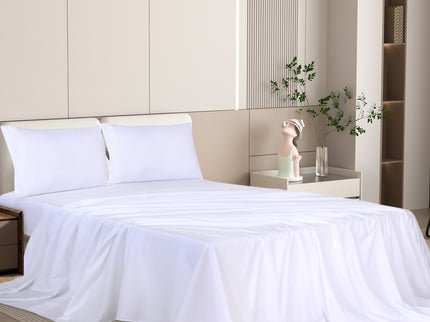 Dreamz 4pcs Double Size 100% Bamboo Bed Sheet Set in White Colour-1942353307725074438