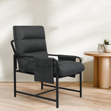Levede Metal Framed Lounge Chair Linen in Dark Grey-1954802470328864774