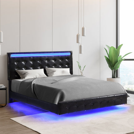 Levede  Floating Bed Frame Double with Headboard LED Lights Mattress Base-1973193436593000449
