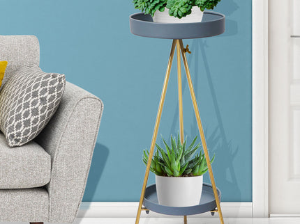 Levede Plant Stand 2 Tiers Outdoor Indoor Grey Gold Large-1864184723606212614