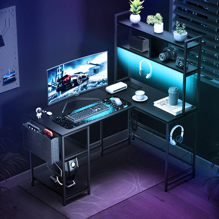 Levede L Shaped Gaming Desk with LED Lights Black-1950769998926581767