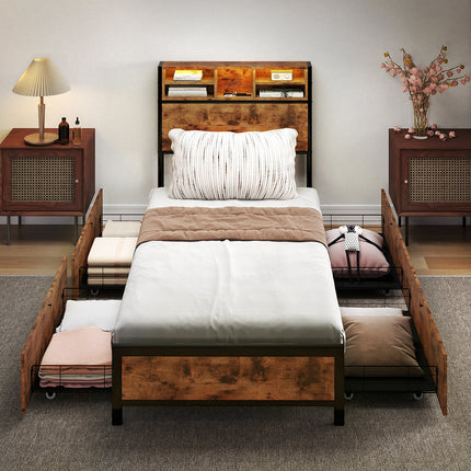 Levede Single Bed Frame Industrial Storage LED Charing-2011971104519884806