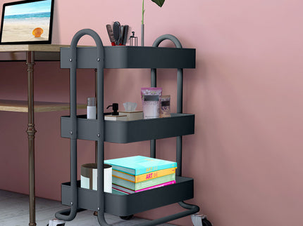 Levede 3 Tiers Kitchen Trolley Cart Grey-1917016721408004104