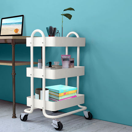 Levede 3 Tiers Kitchen Trolley Cart White-1973193877229801479
