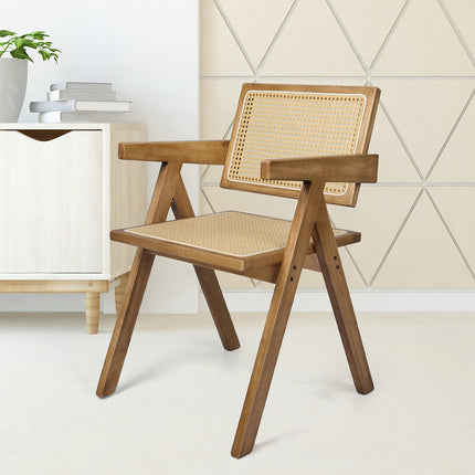 Levede 2x Dining Chair Solid Wood Rattan Natural-1973194082629062662
