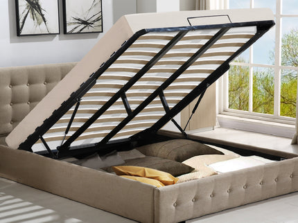 Levede Fabric Bed Frame King Tufted Beige-1910113203430494214