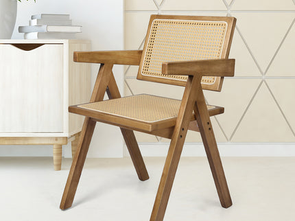 Levede 1x Dining Chair Solid Wood Rattan Natural-1942353409743130630