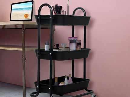 Levede 3 Tiers Kitchen Storage Trolley Black-1917016722502717448