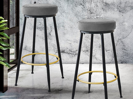 Levede 2x Bar Stools Barstools Velvet Grey-1864183232229150727