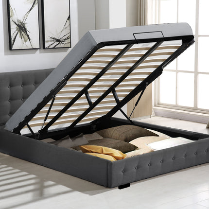 Levede Fabric Bed Frame King Tufted Dark Grey-1973194028547706886