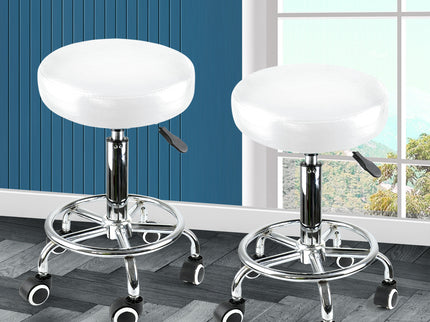 2x Levede Swivel Salon Barstool Hairdressing White-1864184633558700038