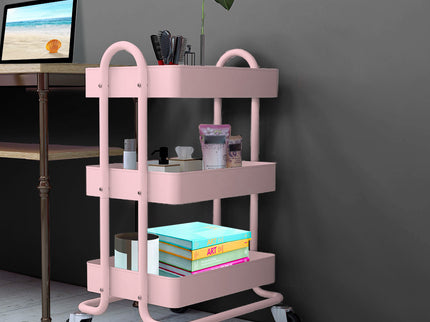 Levede 3 Tiers Kitchen Trolley Cart Pink-1917016721554804744