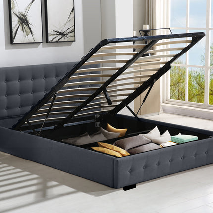 Levede Fabric Bed Frame Queen Tufted Dark Grey-1973194028933582854