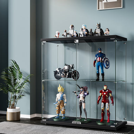 Stacked Glass Display Cabinet Lockable Collections Storage 2 Tier Shelf 2 Door-1973193459267407879