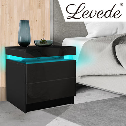 Levede Bedside Tables Side Table 2 Drawers Black-1973193865179566087