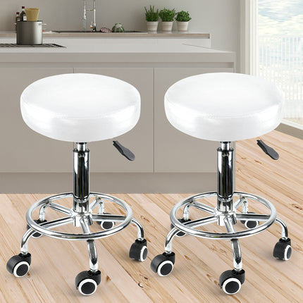2x Levede Swivel Salon Barstool Hairdressing White-1973193727035969543