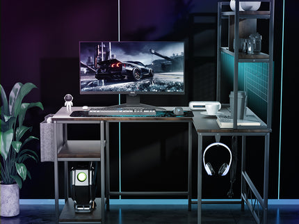 Levede L Shaped Gaming Desk with LED Lights Brown-1910112202766028806