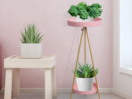 Levede Plant Stand 2 Tiers Outdoor Indoor Pink Gold Large-1864184723769790471