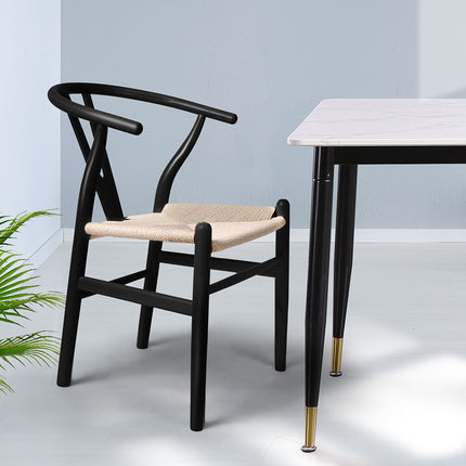 Levede 2x Dining Chairs Wooden Hans Black-1975420492953292807