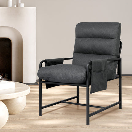 Levede Metal Framed Lounge Chair Linen in Dark Grey-1954802470328864775