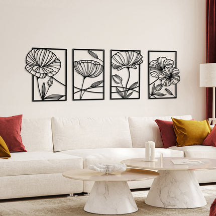 Yezi Metal Wall Art 4Pcs Floral Minimalist Line Decor-1954802471260000263