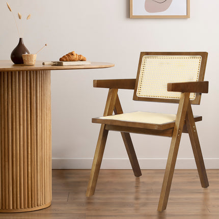 Levede 1x Walnut Wicker Armchair Dining Chair-1973194083212070918