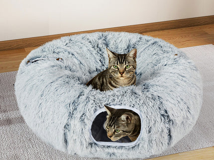 Pawz Cat Tunnel Foldable Fluffy Plush Play Tube Grey-1910112275881136134