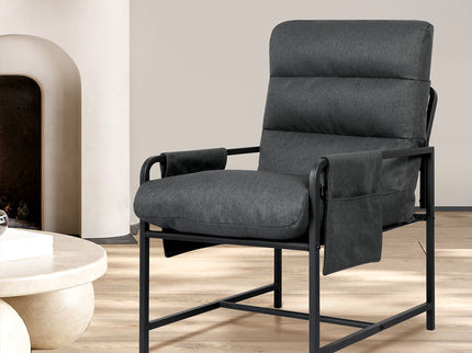 Levede Metal Framed Lounge Chair Linen in Dark Grey-1910149775286734855