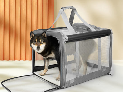 Pawz 3 in 1 Pet Soft Crate Dog Cat Carrier L Size Grey-1910112288577294343