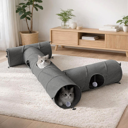 Pawz Large Cat Tunnels 3 Pcs Modular Foldable Linen Tube Kittens Rabbits Toys-2029334097180102663