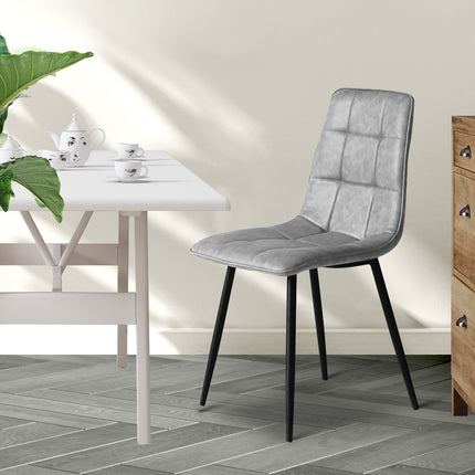 Levede 4x Dining Chairs Kitchen Chair Grey Faux Leather-1973194074773131271