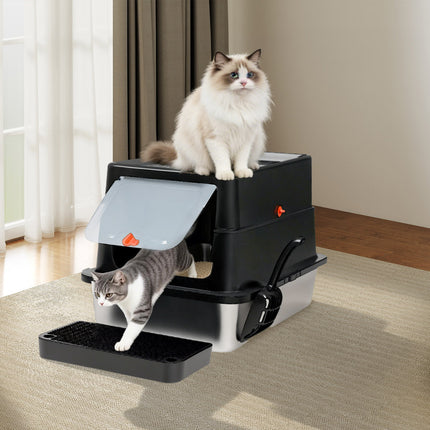 Pawz Stainless Steel Large Enclosed Cat Litter Box-2029387298965164039