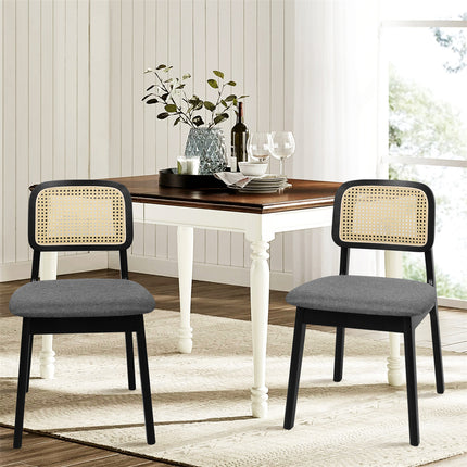 Levede 2x Dining Chair Wood Rattan Armless Black-1954802459050381319