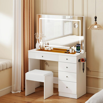 Levede Dressing Table LED Makeup Mirror Stool Set Vanity Desk 5 Storage Drawer-2029334101638647816