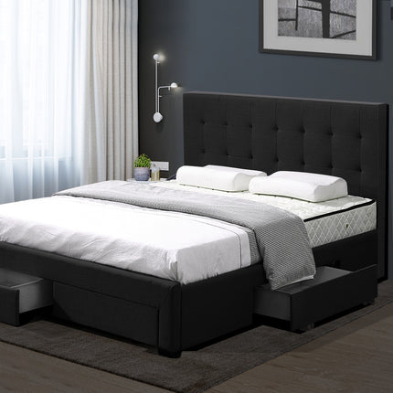 Levede Queen Bed Frame Fabric Tufted Dark Grey-1975420519935250438
