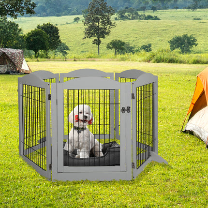 PaWz 6 Panels Pet Dog Playpen Puppy Grey-1973193674401648647