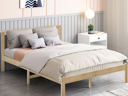 Levede Wooden Bed Frame Queen Full Size Nature Natural-1864183190667792391