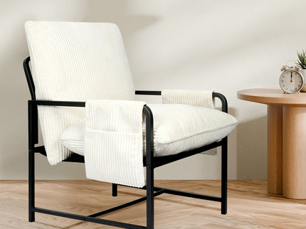 Levede Metal Framed Lounge Chair Corduroy in Beige-1910149774984744967